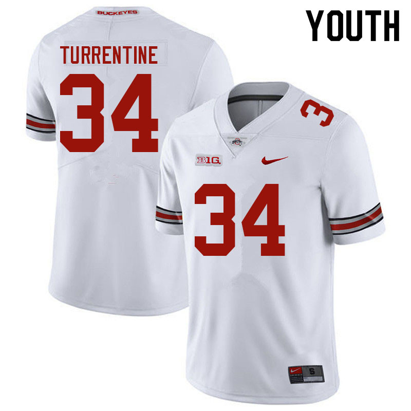 Ohio State Buckeyes Andre Turrentine Youth #34 White Authentic Stitched College Football Jersey